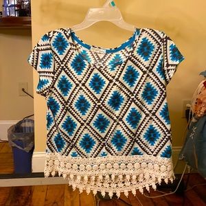 Blue and brown Aztec tee